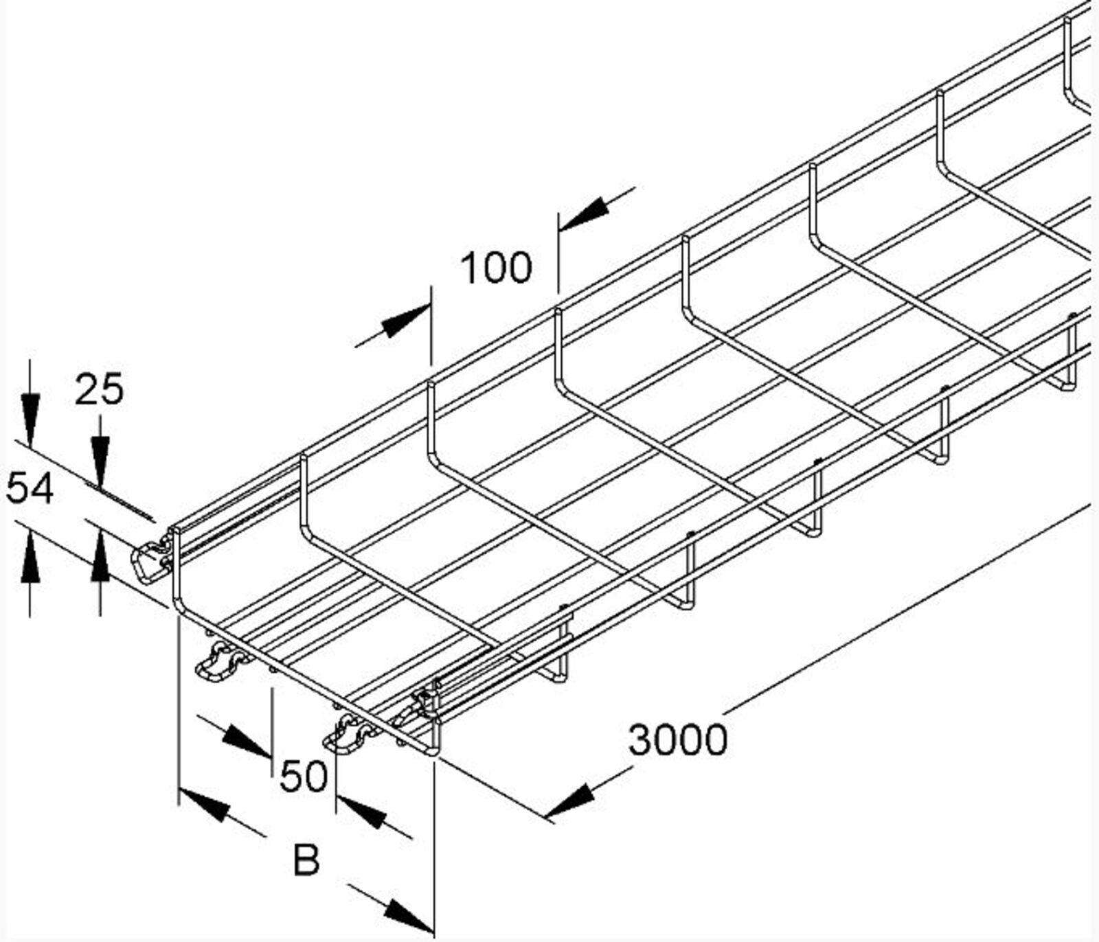 Grid cable tray 54.200 w/connector 54x200x3000 steel hot-dip